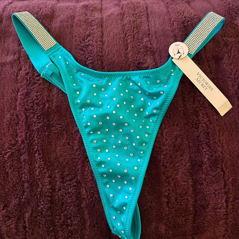 Victoria's Secret Teal Embellished Thong bikini bottom 👙